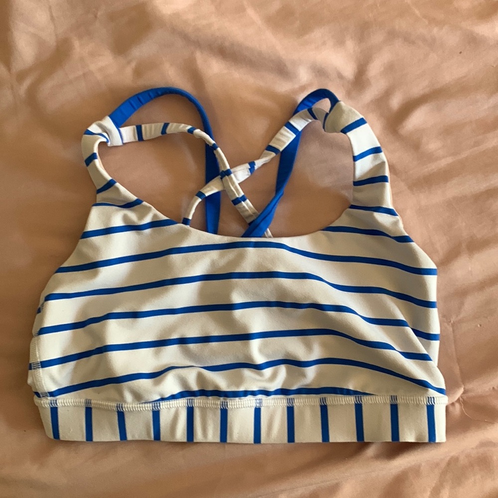 Blue and white striped Lululemon bra